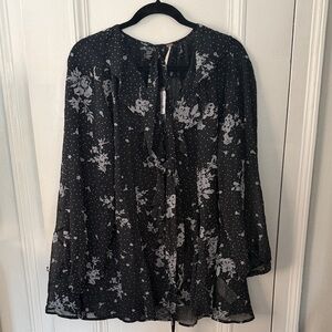 Free People Black and White Floral boho Blouse NWT